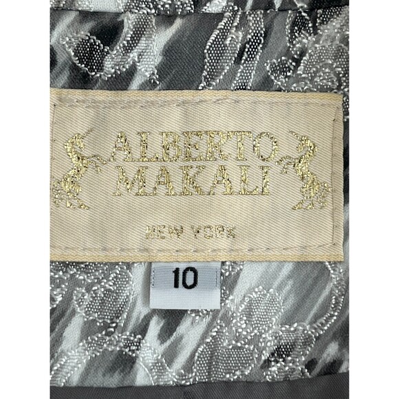 VTG Alberto Makali Floral Quilted Embroidered Trench Coat Jacket 10 Silver White - Picture 9 of 11